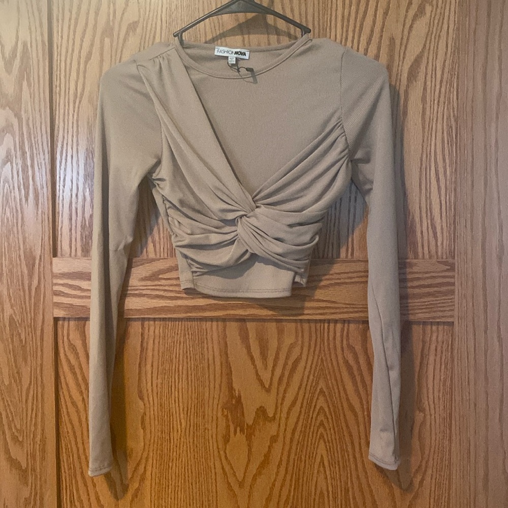 Fashion Nova Olivia Twist Front Tan Top Size XS NWT